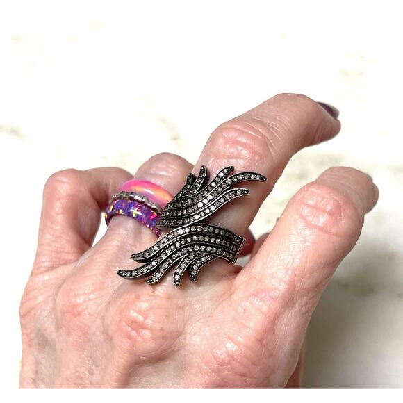 Real Diamond Sterling Silver .925 Ring Size 7 Feather Shape - Picture 4 of 14